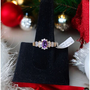 Genuine Amethyst & Cubic Zirconia Gold Plate Ring Size 11